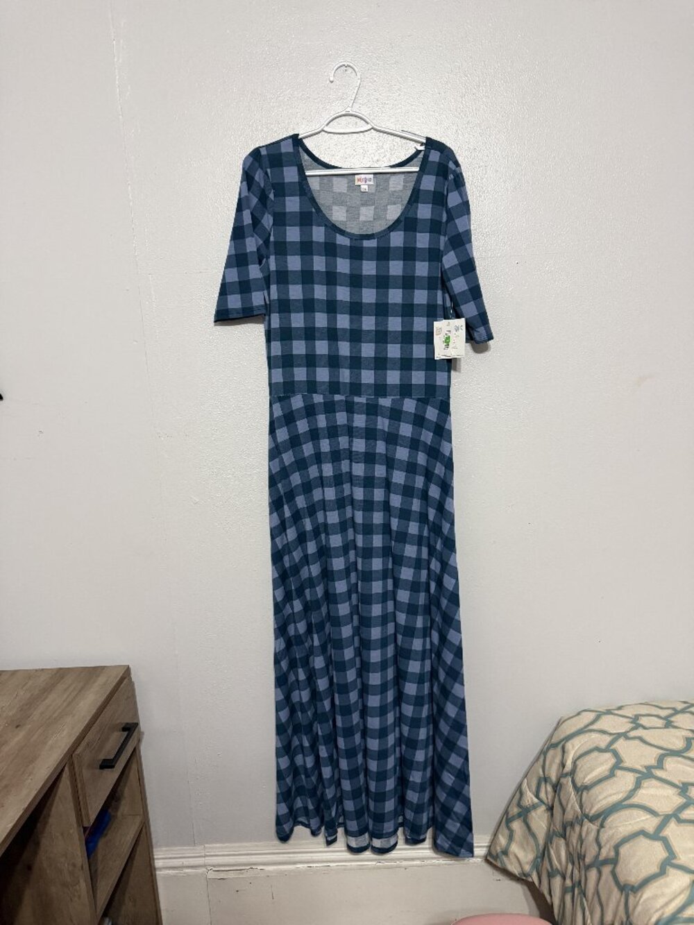 NWT LuLaRoe Ana Blue Gingham Maxi Dress 2XL 💙
